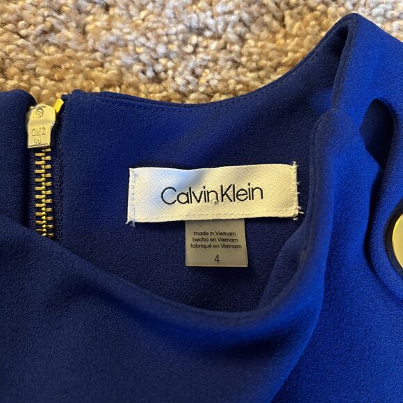 Calvin Klein Dress Womens 2 Blue Sheath Contrast Zipper Office Cocktail Party - Picture 4 of 10